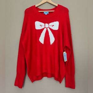 {CeCe} Crew Neck Sweater with Sequin Bow - Womens Medium - NWT